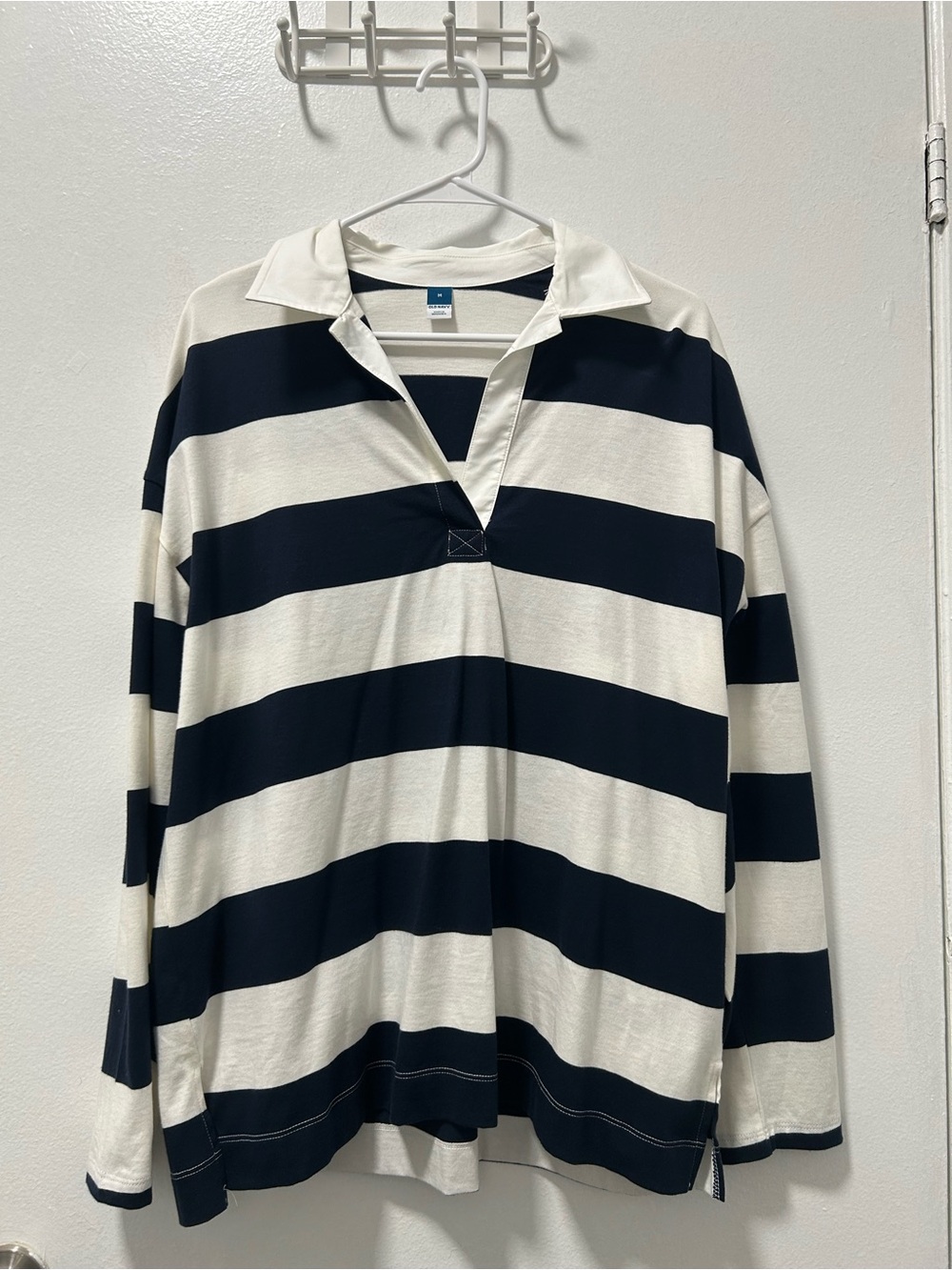 Old Navy Navy and White Striped Rugby Top